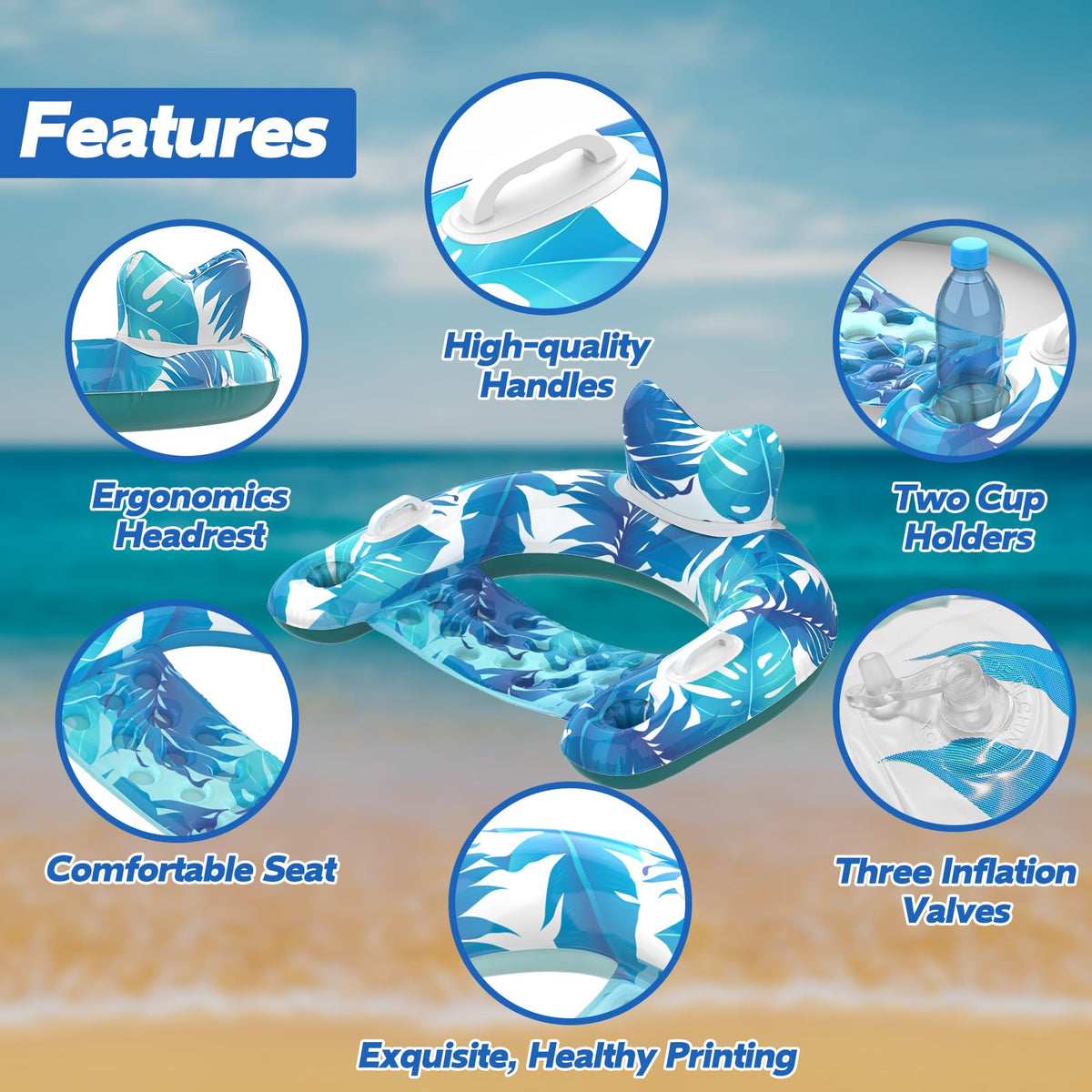 4 Pack Inflatable Pool Floats with Cupholders B201578