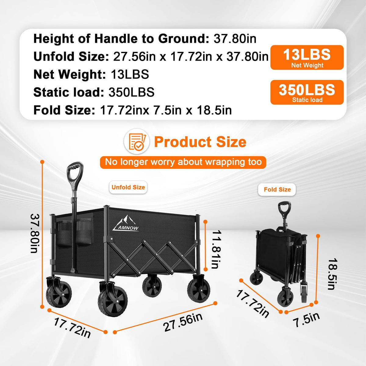 100L Collapsible Wagon Cart with All Terrain Wheels O1641