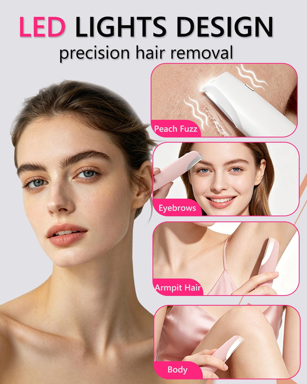Sonic Facial Hair Remover with LED Light, 4 Replacement Blades D973719