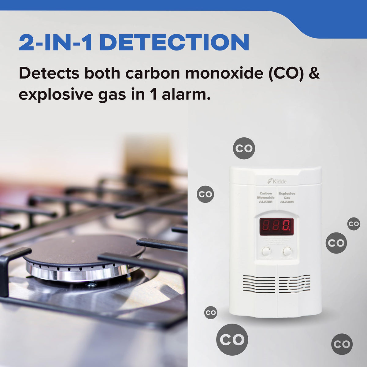 Carbon Monoxide & Explosive Gas Detector, Plug-in with Battery Backup E2198