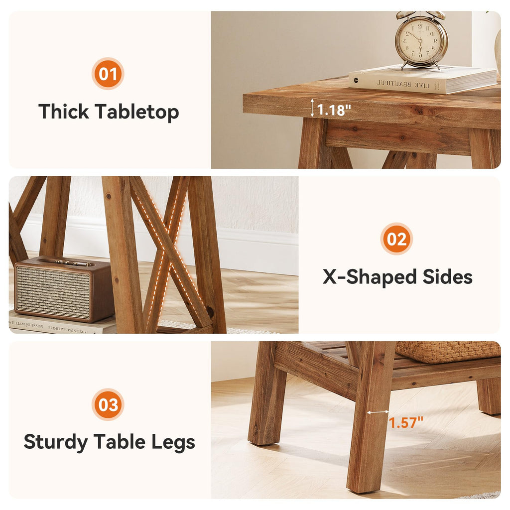 Solid Wood End Table Set of 2, Square Side Table with Storage, 2-Tier Nightstand, Brown S37264
