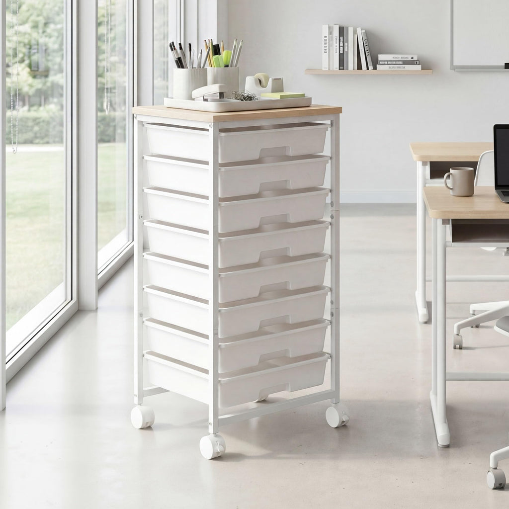 8 Drawer Rolling Storage Cart with Wooden Tabletop V863765