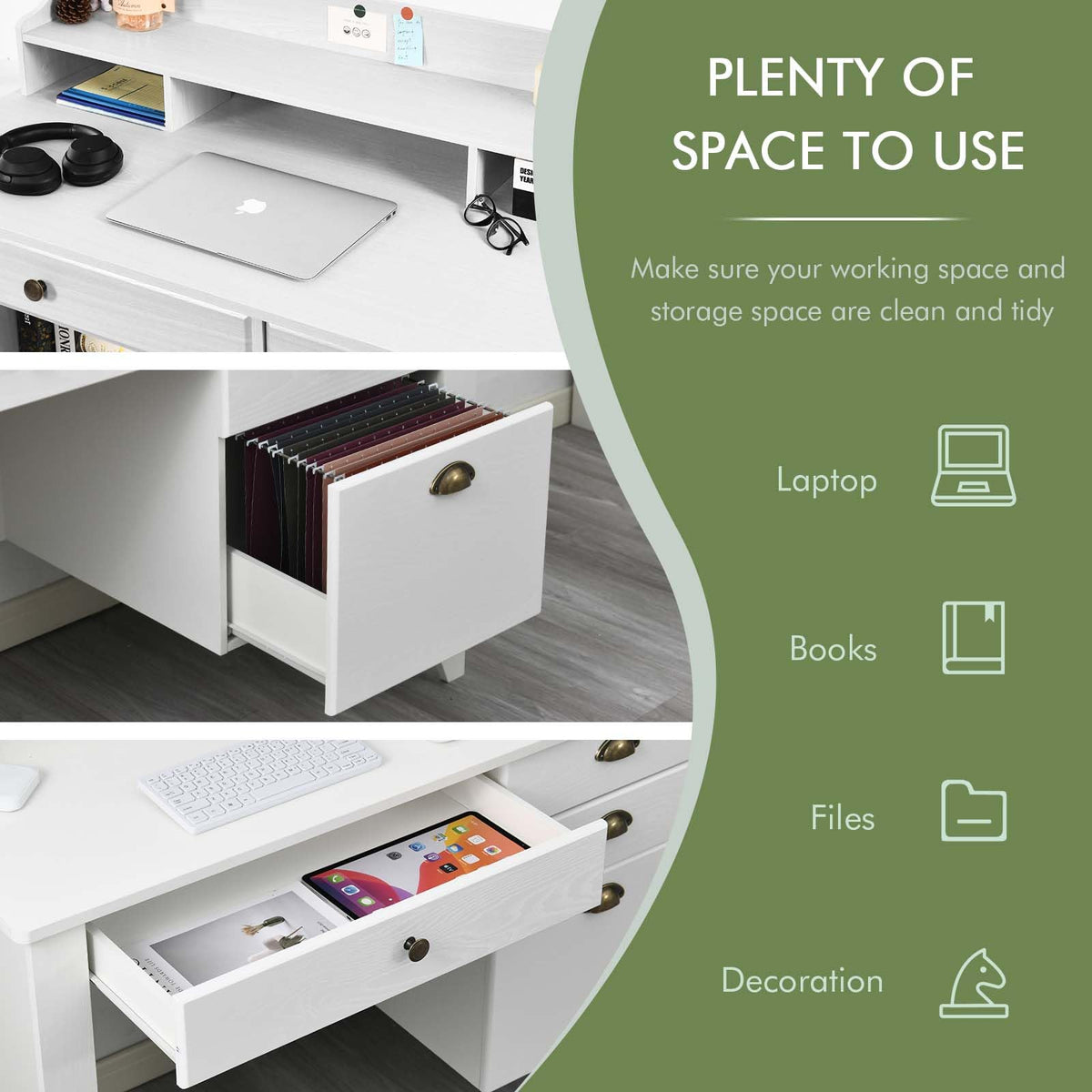 White Computer Desk with Drawers and Hutch O5311