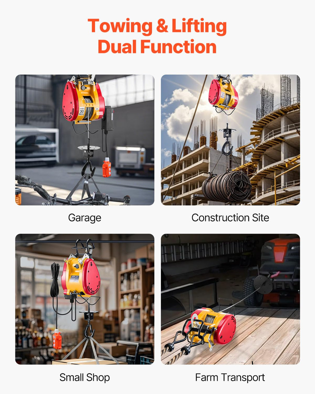 1100 lbs 1800W Portable Electric Hoist Winch with Wireless Remote Control L843309