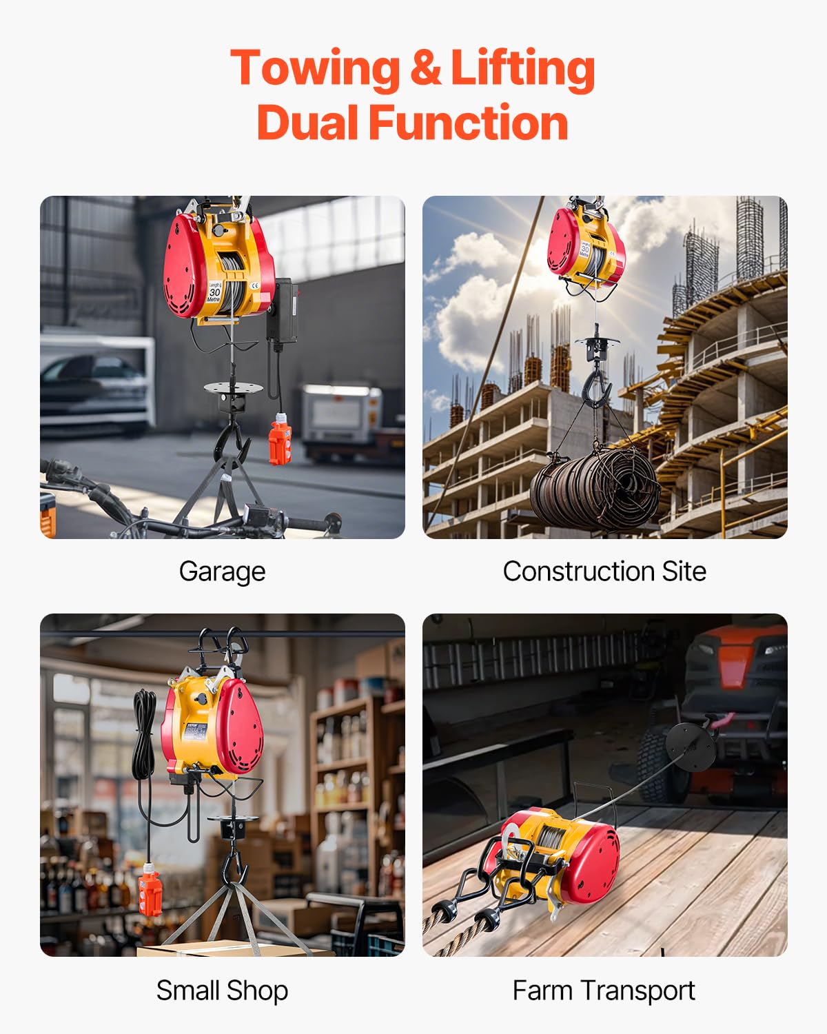 1100 lbs 1800W Portable Electric Hoist Winch with Wireless Remote Control L843309