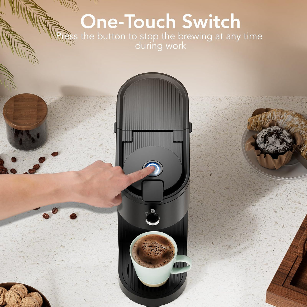 Black Single Serve Coffee Maker with 14 Oz Water Reservoir O384021