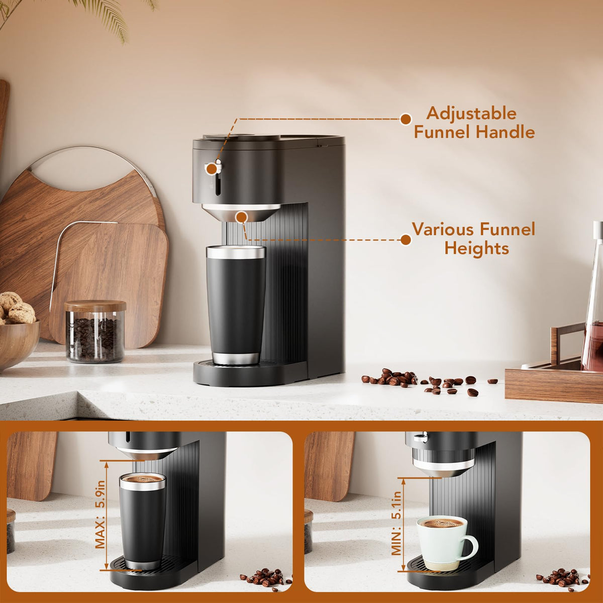 Black Single Serve Coffee Maker with 14 Oz Water Reservoir O384021