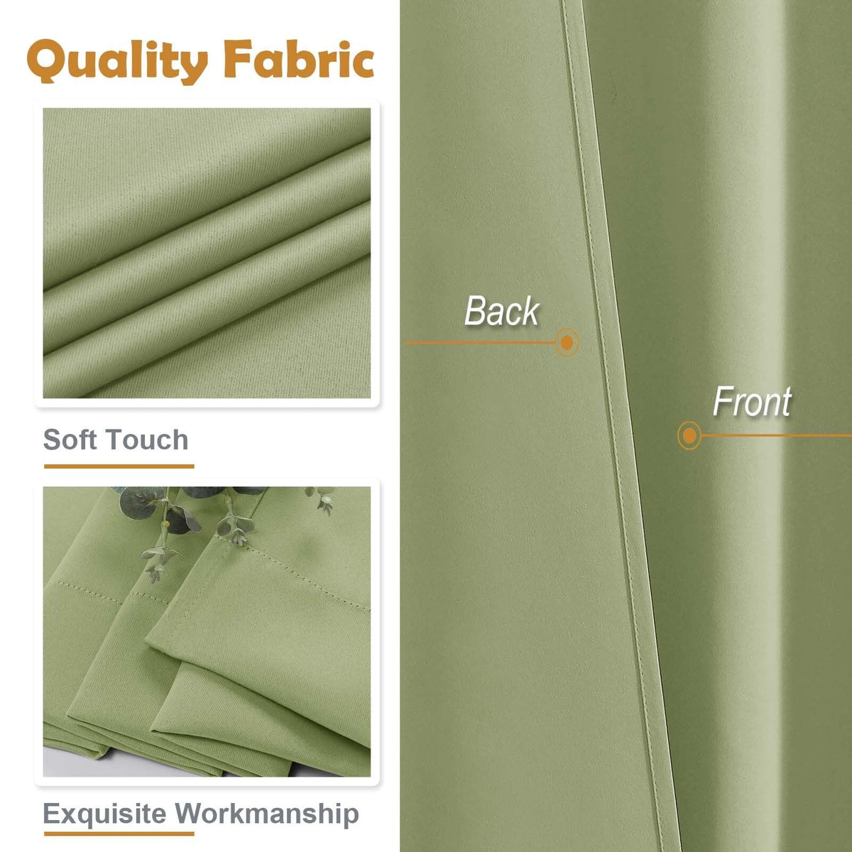 Sage Green 72 Inch Blackout Curtains 2 Panels Set R974561