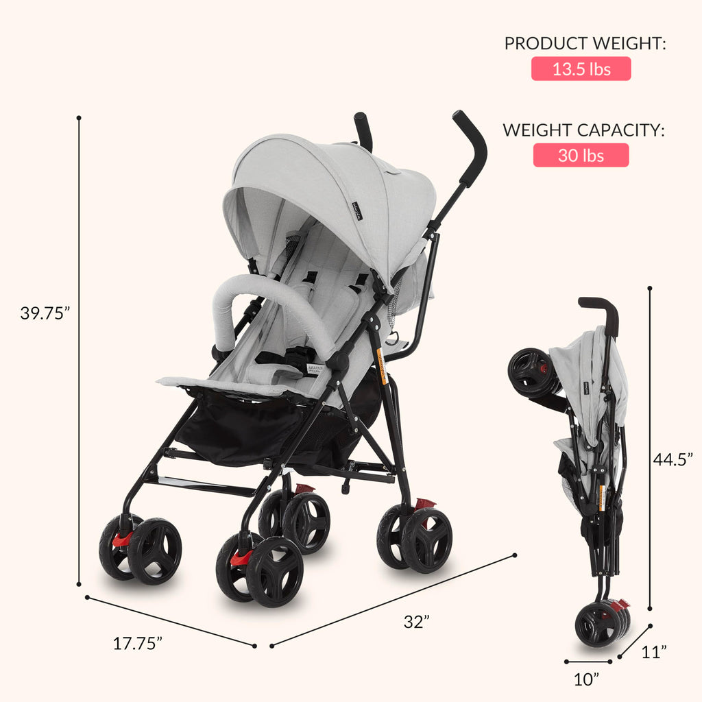 Light Gray Lightweight Baby Stroller with Compact Fold and Canopy H8798