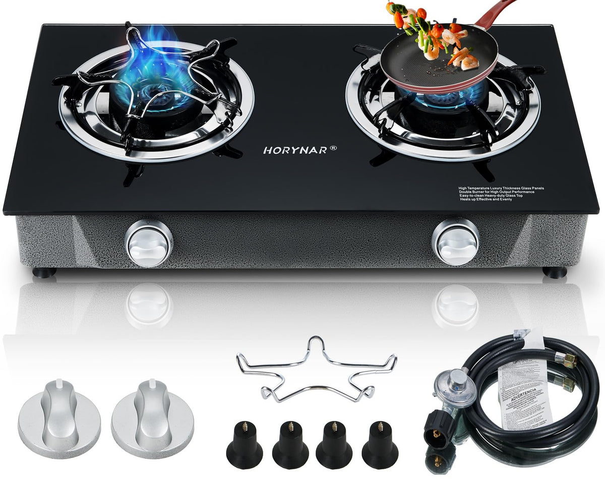 2 Burner Propane Gas Stove Auto Ignition 26000 BTU Tempered Glass G929