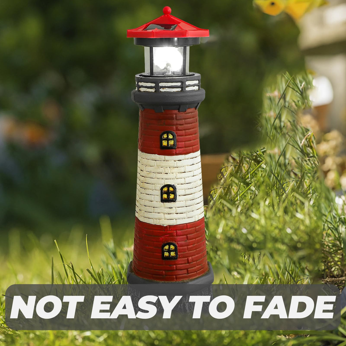 Solar Lighthouse Statue with LED Light 14.76 Inch Red L394