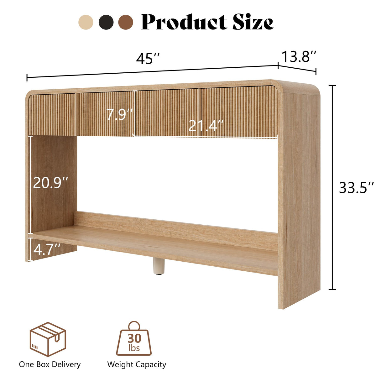 45" Fluted Console Table with 2 Drawers and Open Shelf T864357