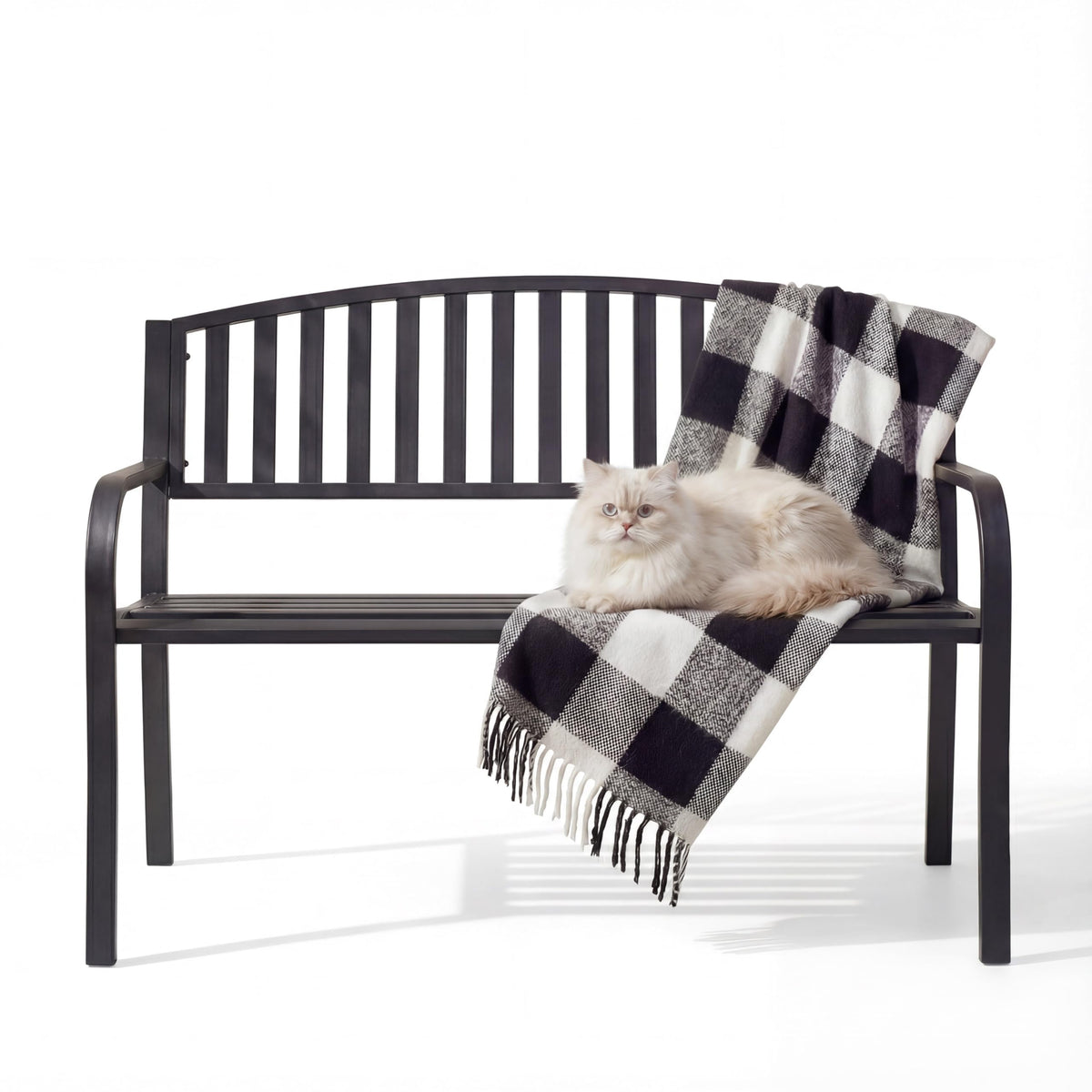50" Iron Metal Outdoor Bench with Backrest and Armrests P130743
