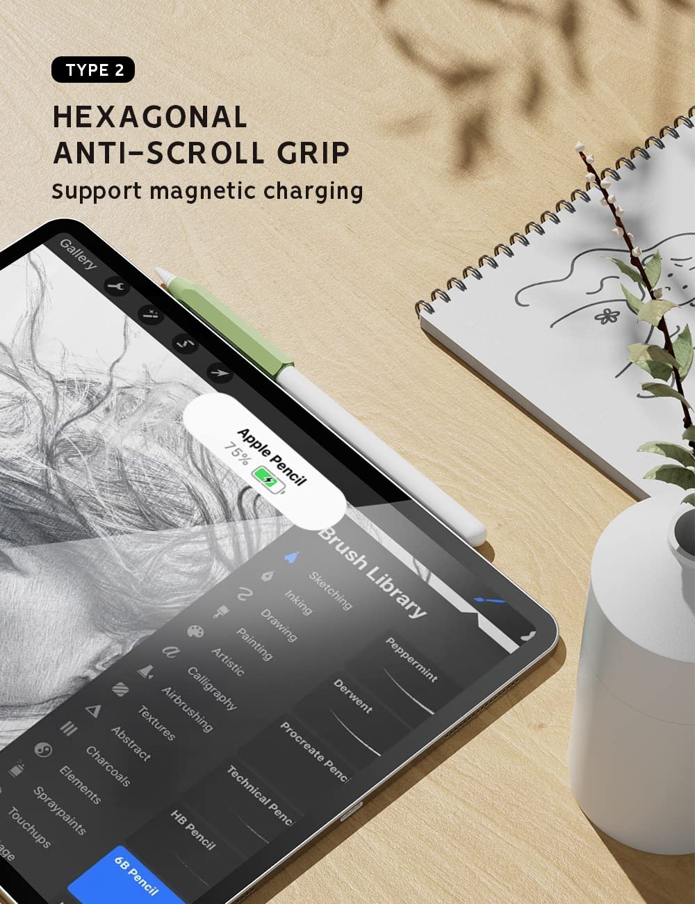 Bamboo Tablet Stand with 5 Pack Pencil Grips U868