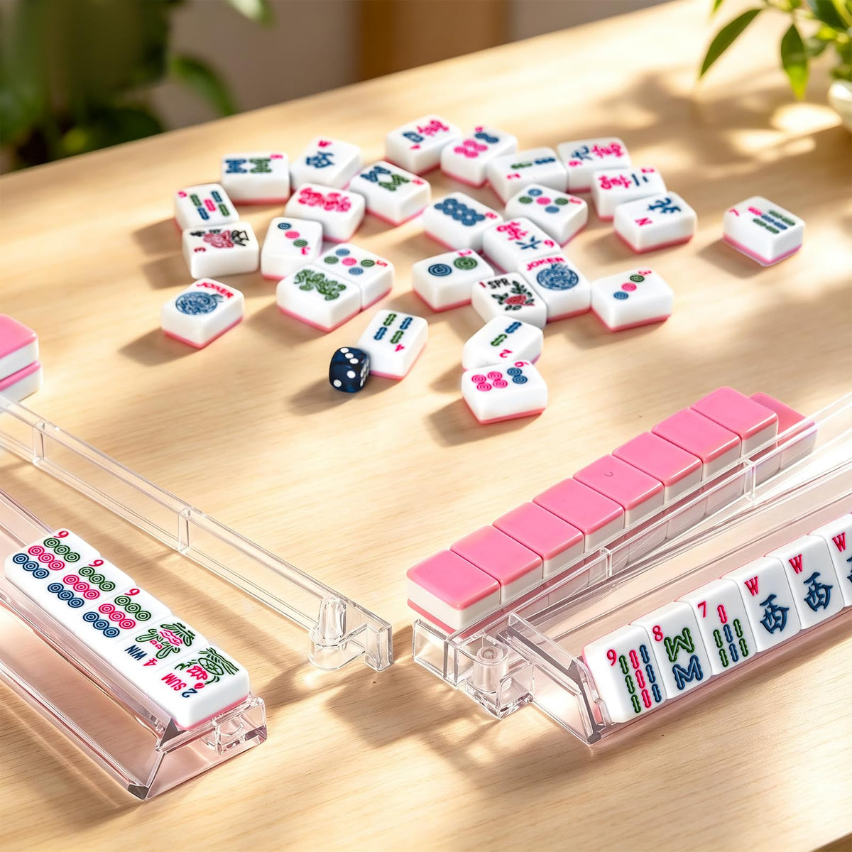 4 Pack Clear Acrylic Mahjong Racks with Pushers G74257