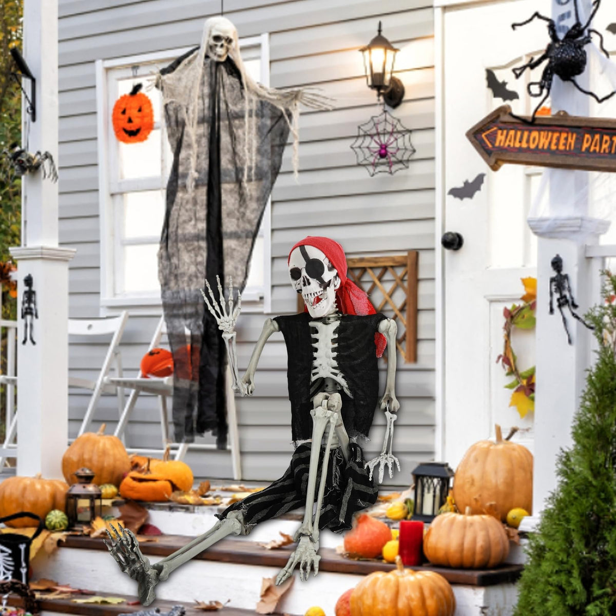 5.4Ft Posable Halloween Skeleton with Movable Joints S976091