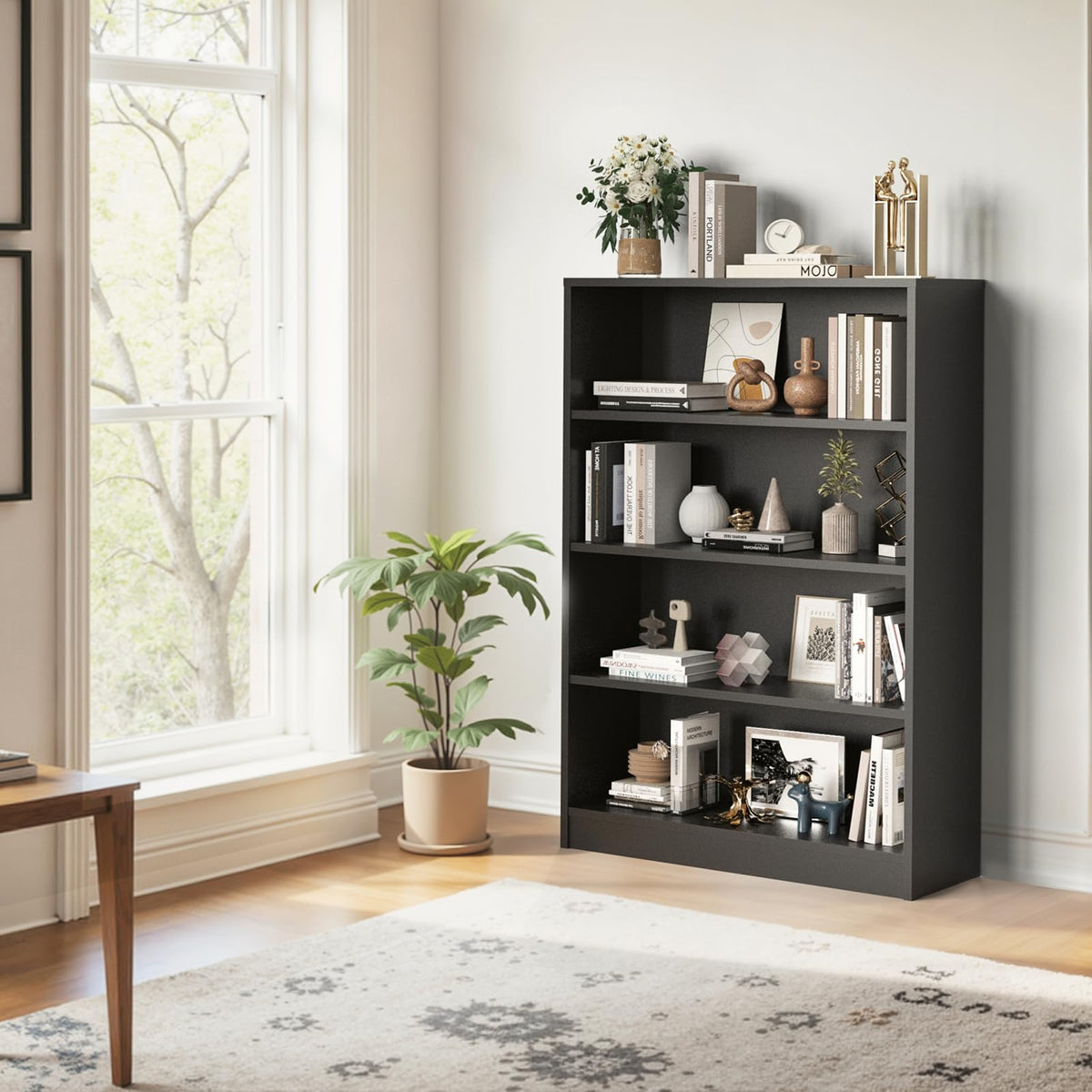 48 Inch 4-Shelf Wood Bookcase F104