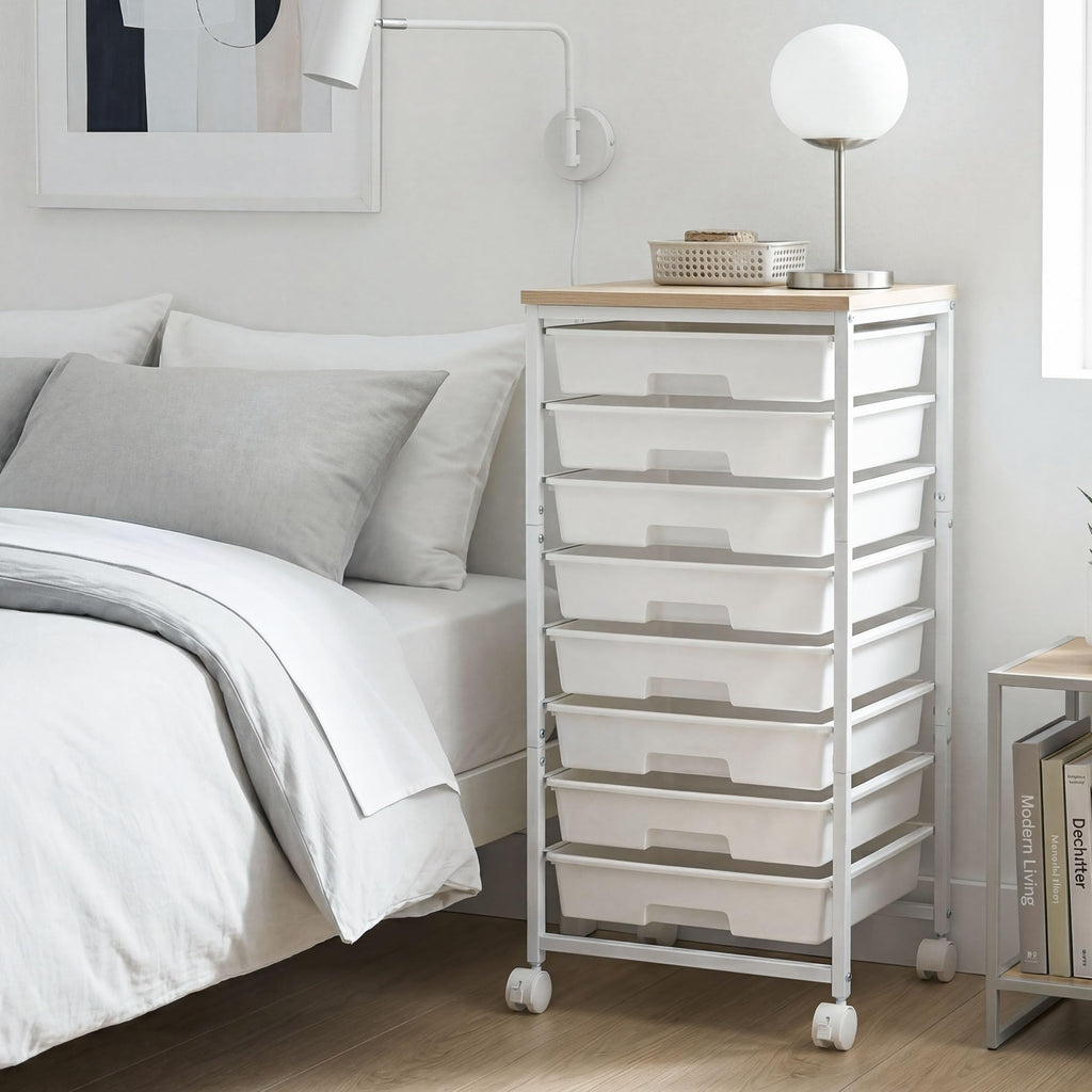 8 Drawer Rolling Storage Cart with Wooden Tabletop V863765