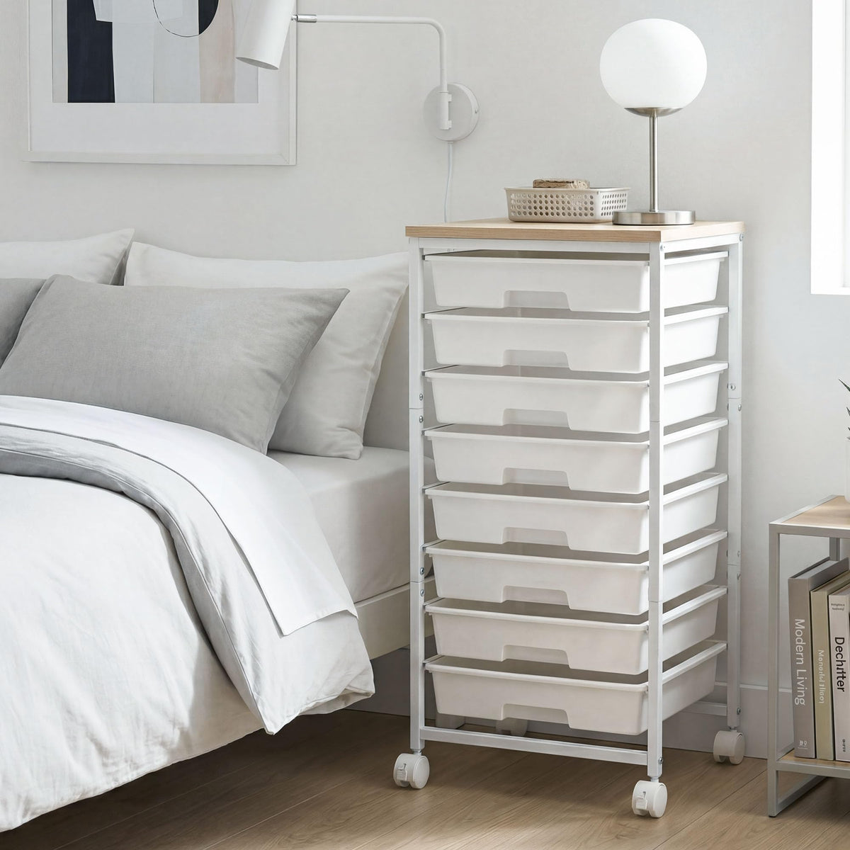 8 Drawer Rolling Storage Cart with Wooden Tabletop V863765