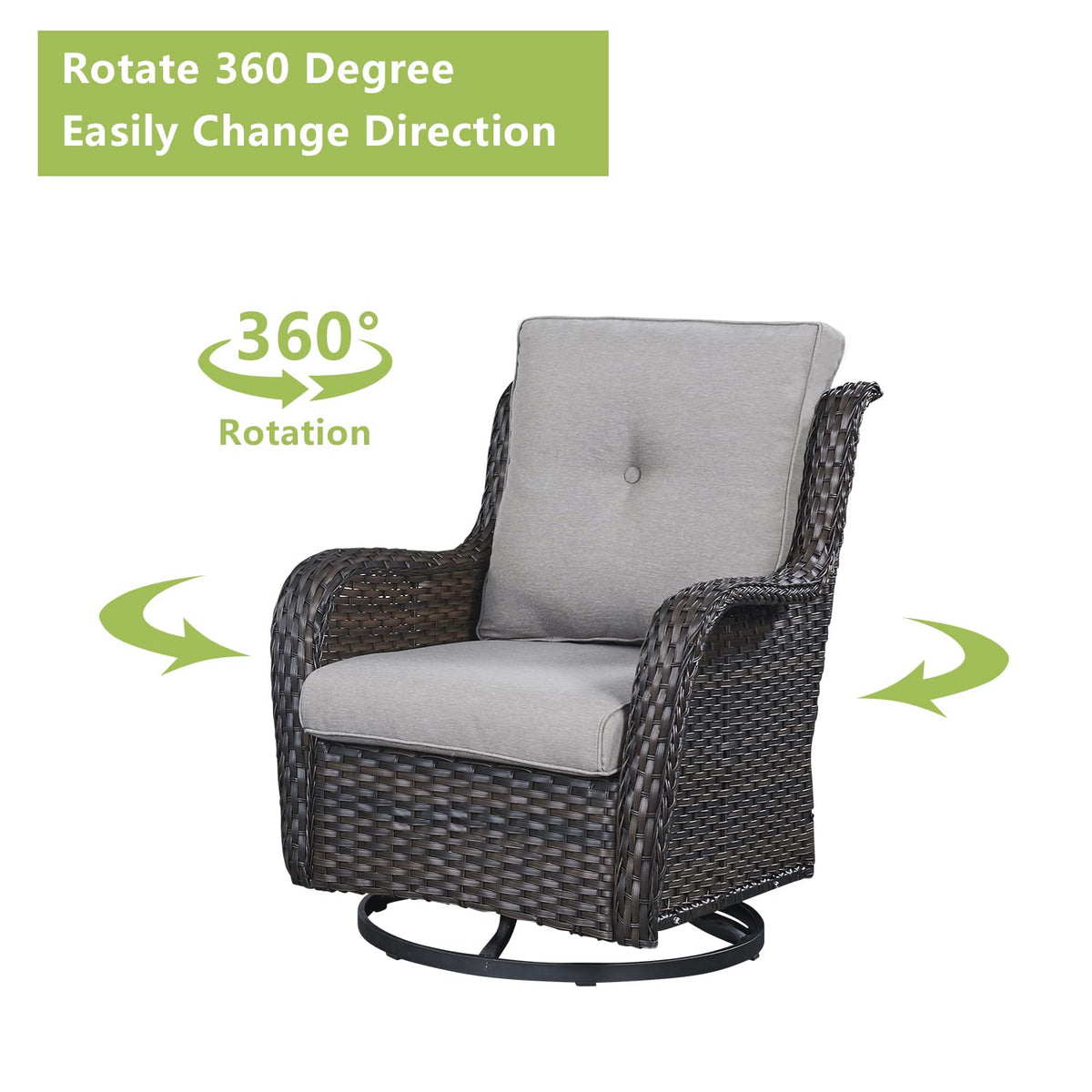 5 Piece Rattan Wicker Patio Furniture Set with Swivel Rocker Chairs Ottomans and Sofa F92390