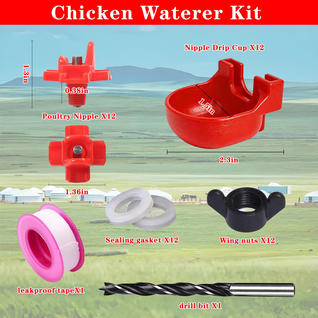 12-Pack Automatic Chicken Water Nipples with Cups A446726