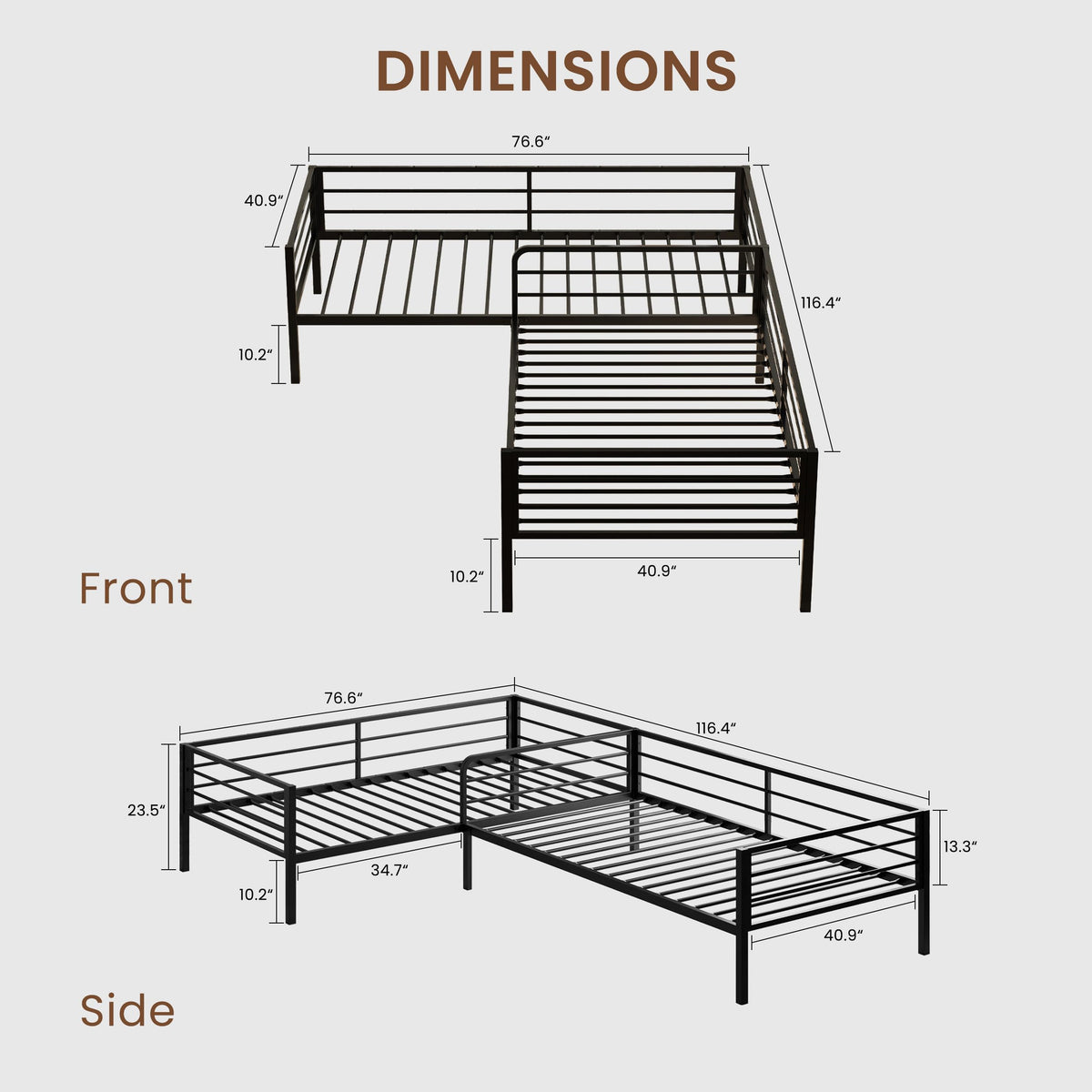 Black L Shaped Twin Beds with Rails I354478