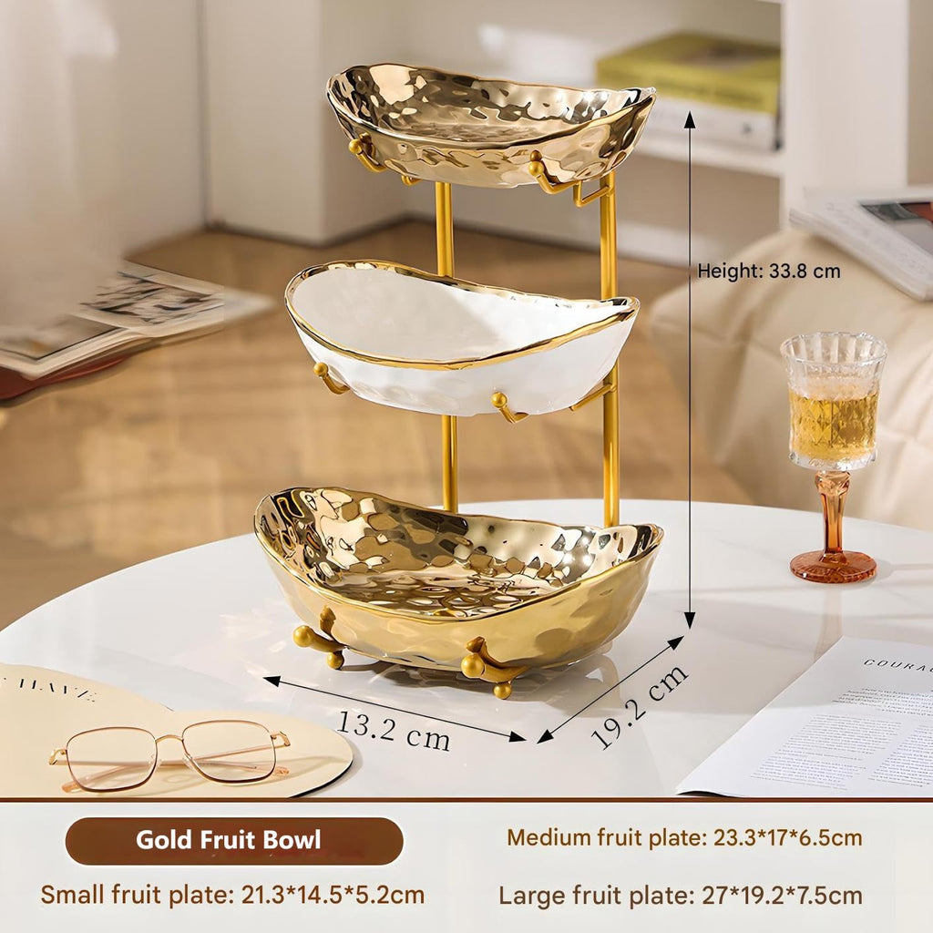 3 Tier Ceramic Fruit Bowl with Metal Stand R727