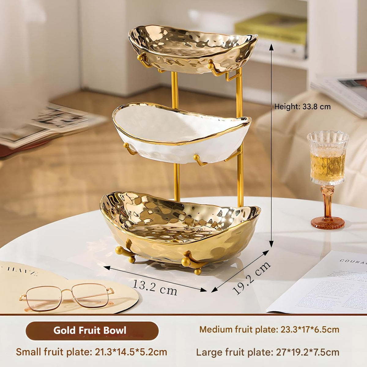 3 Tier Ceramic Fruit Bowl with Metal Stand R727
