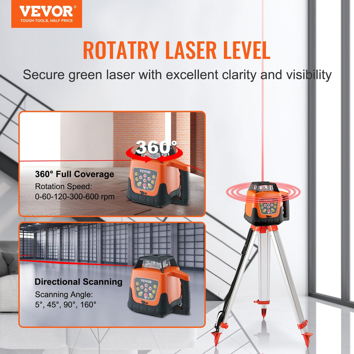 Red 360 Degree Self Leveling Rotary Laser Level Kit with Tripod D311880