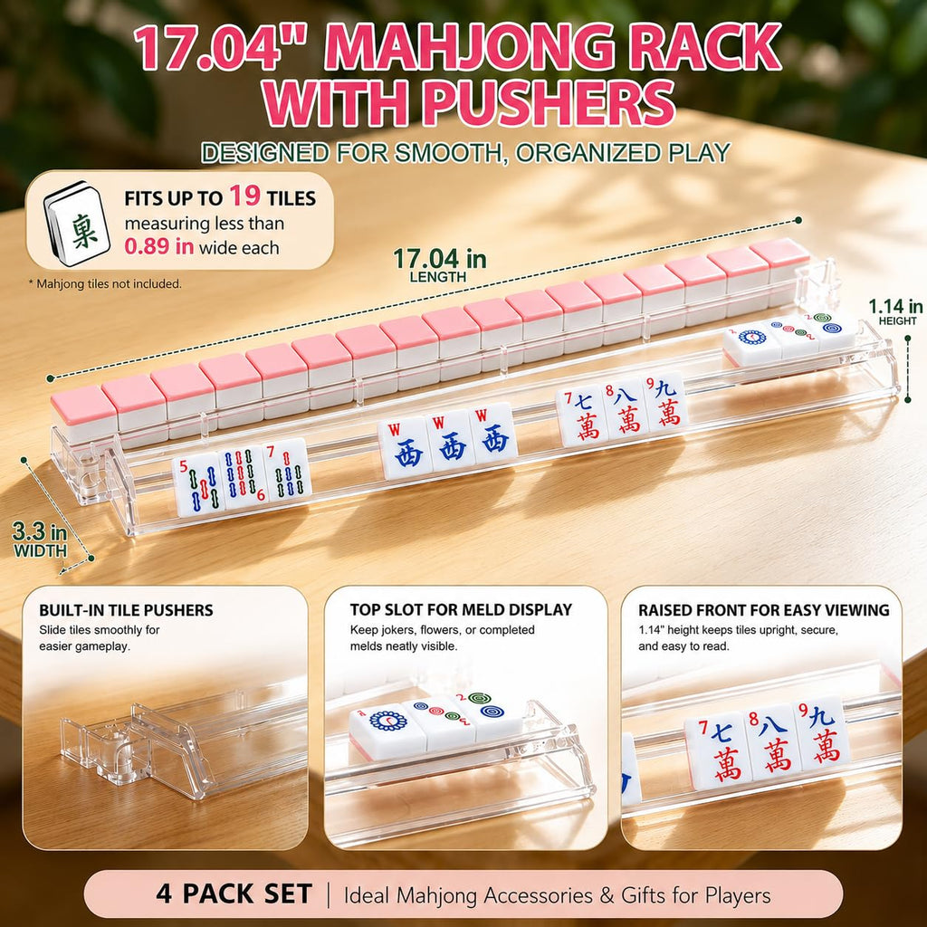 4 Pack Clear Acrylic Mahjong Racks with Pushers G74257