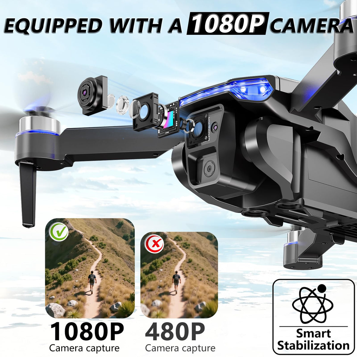 Foldable Mini FPV Drone with 1080P Camera, Carrying Case, 2 Batteries Z48638