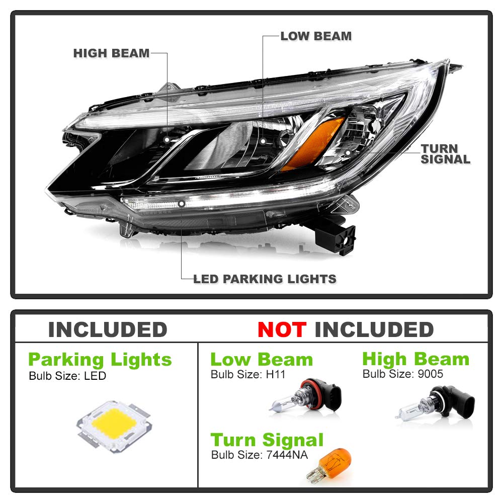 For 2015-2016 Honda CRV Halogen Type LED DRL Headlights Assembly Pair Set Left+Right H4749