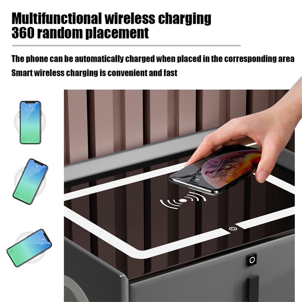 Wooden Nightstand with Wireless Charging Station, USB Port, LED Lights and Fingerprint Lock Drawers Y194587