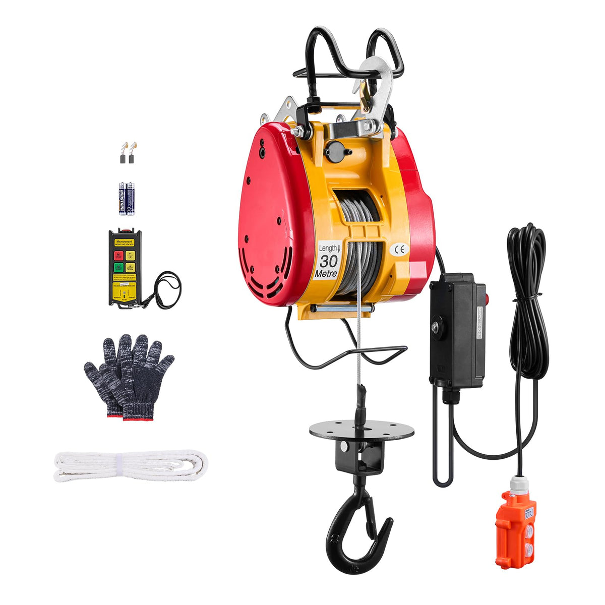1100 lbs 1800W Portable Electric Hoist Winch with Wireless Remote Control L843309