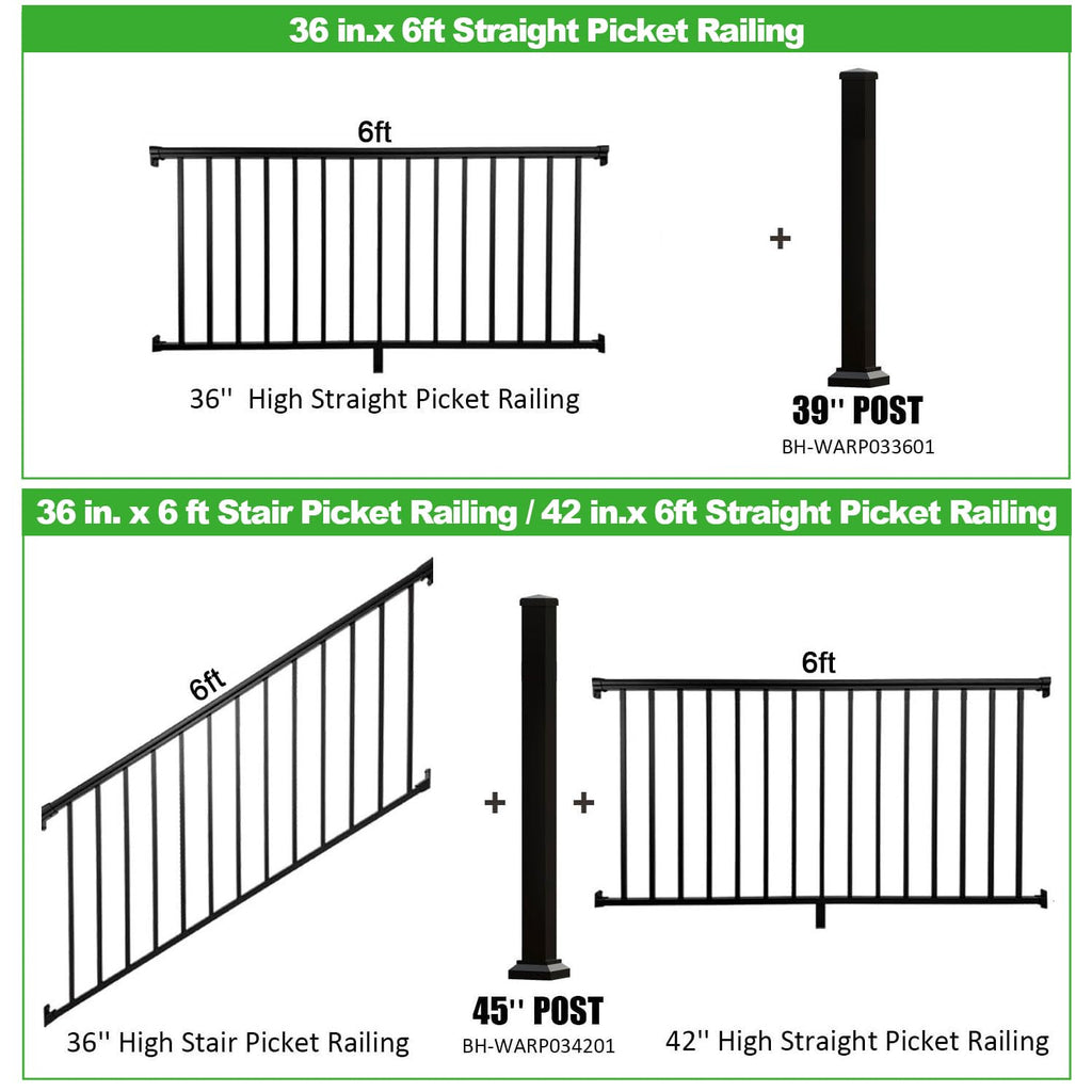 Heavy Duty Aluminum Stair Railing Kit, Textured Black L839