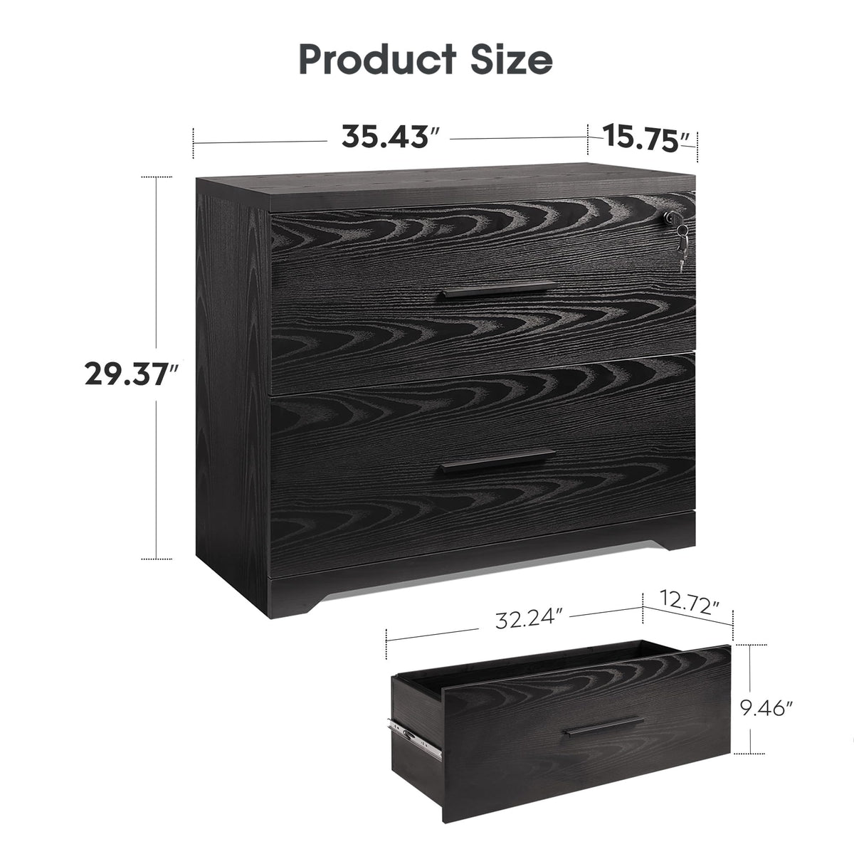 Black 2 Drawer Lateral File Cabinet with Lock P5641
