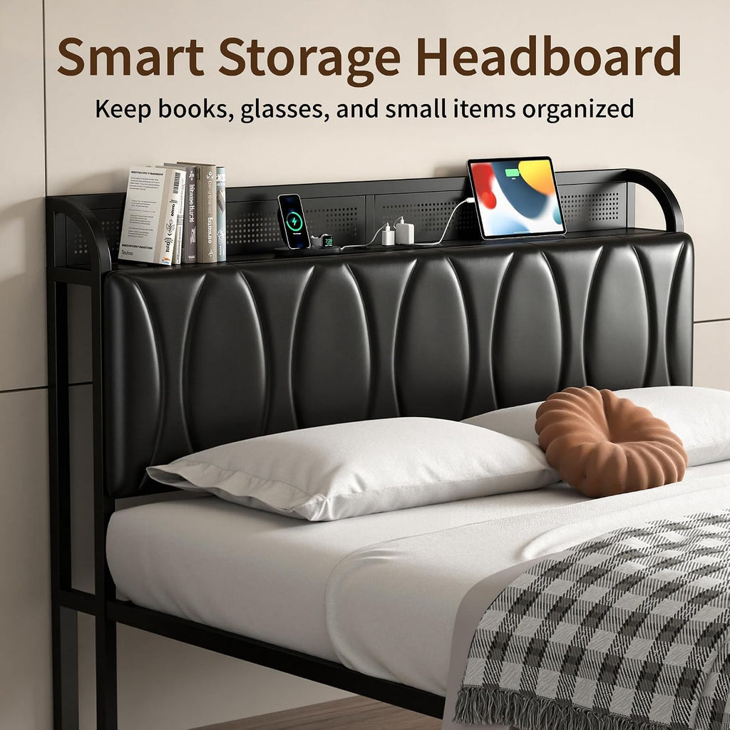 Black Full Size Upholstered Bed Frame with Storage V9050