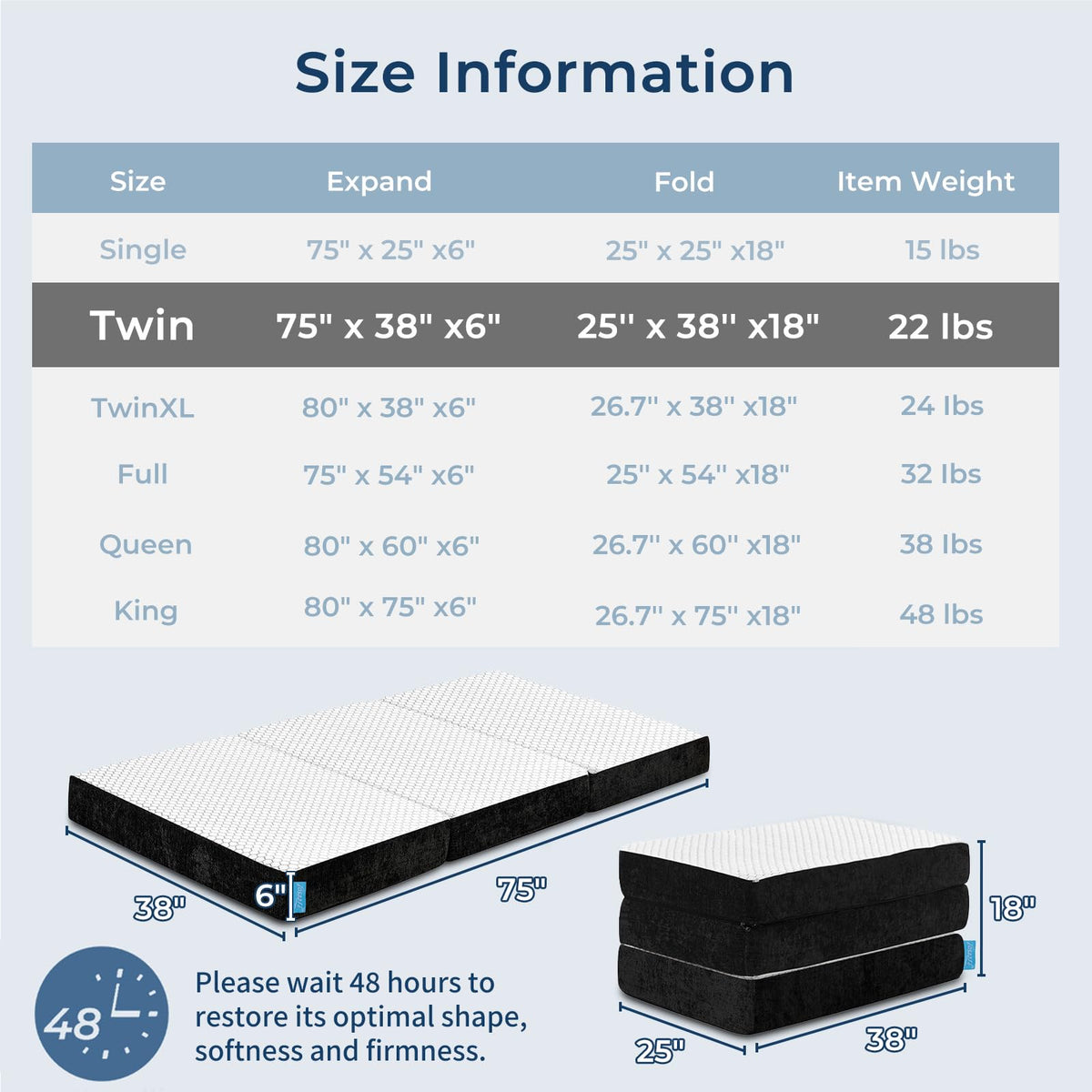 Foldable Mattress Medium Twin Size X533874