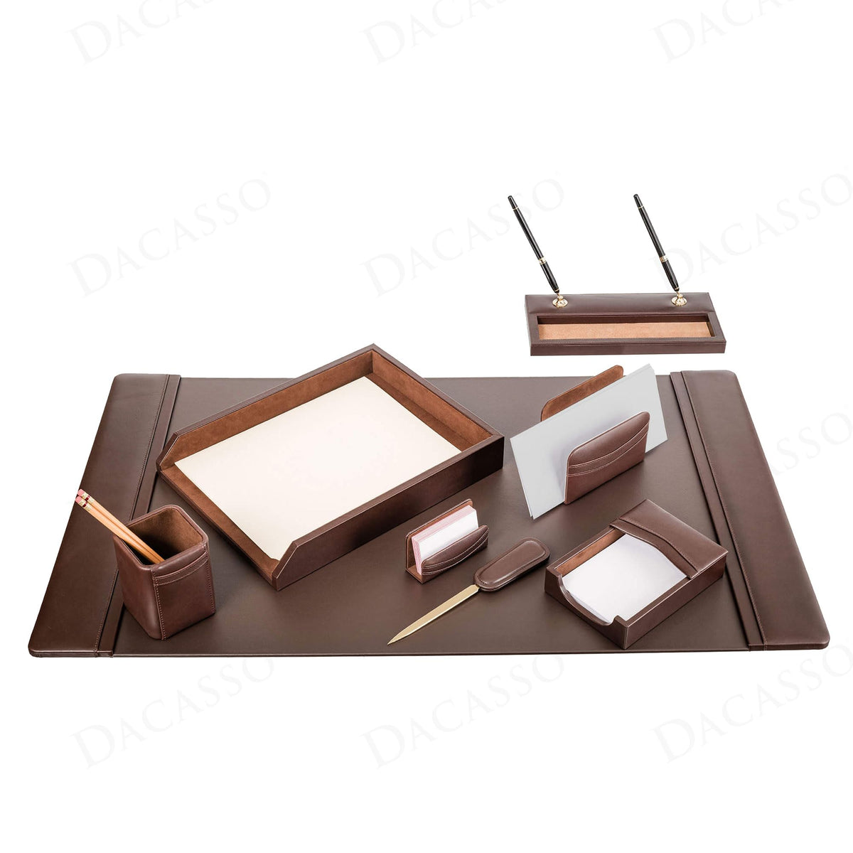 Chocolate Brown Leather 8 Piece Desk Set O992945