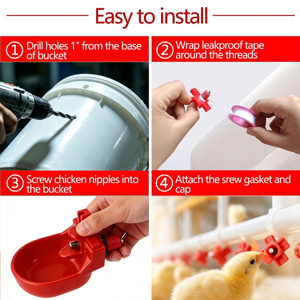 12-Pack Automatic Chicken Water Nipples with Cups A446726