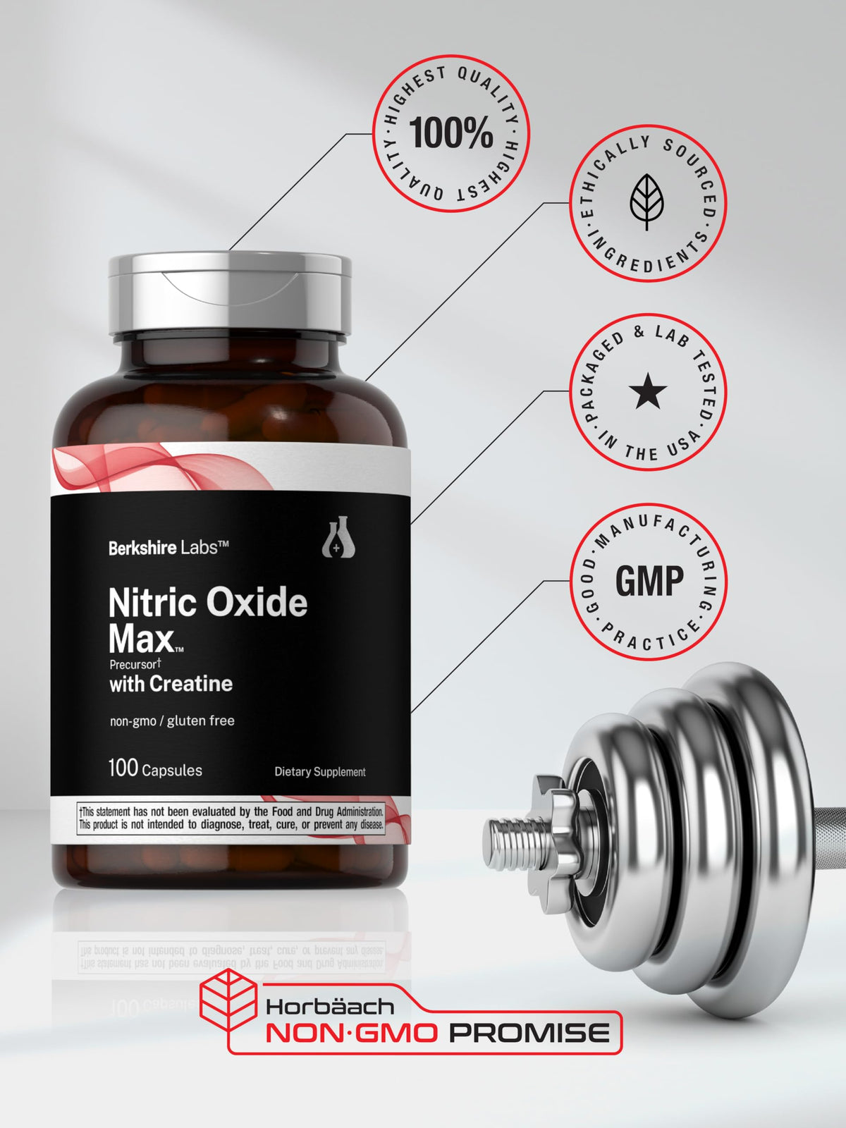 Nitric Oxide Supplement with Creatine Monohydrate 100 Capsules E746