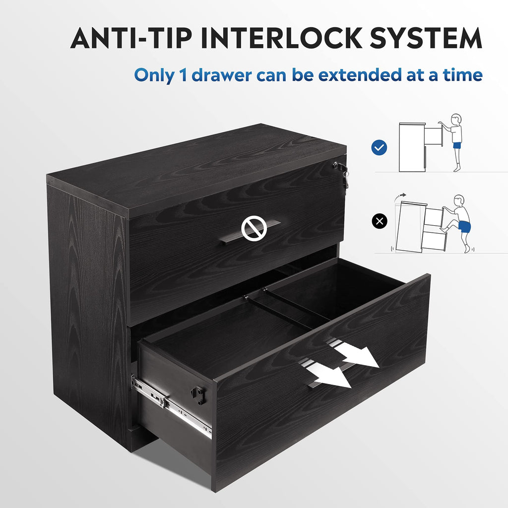 Black 2 Drawer Lateral File Cabinet with Lock P5641