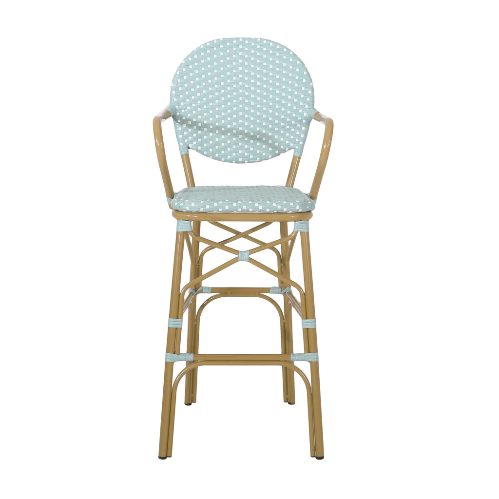 Teal Bamboo Print Wicker Aluminum Bar Stools Set of 2 C22033