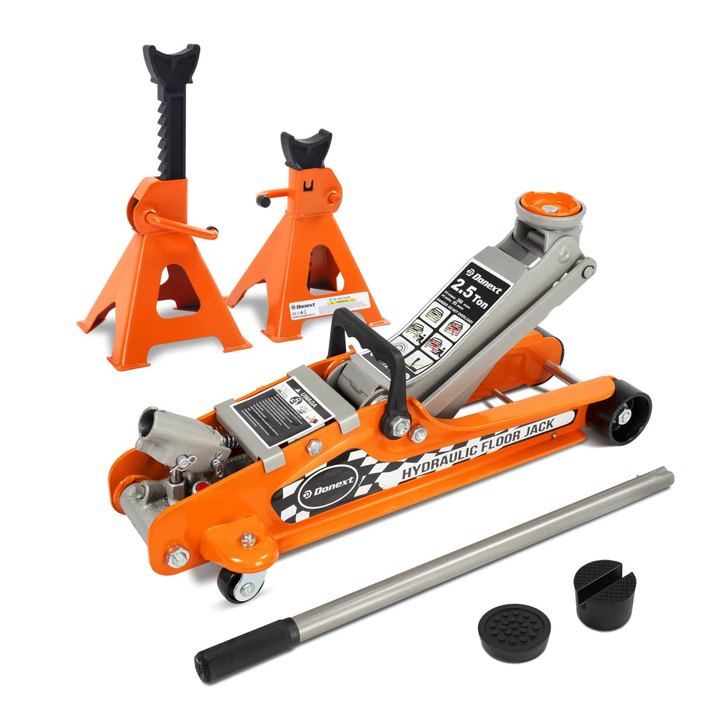 Steel Floor Jack and Orange Jack Stands X45173