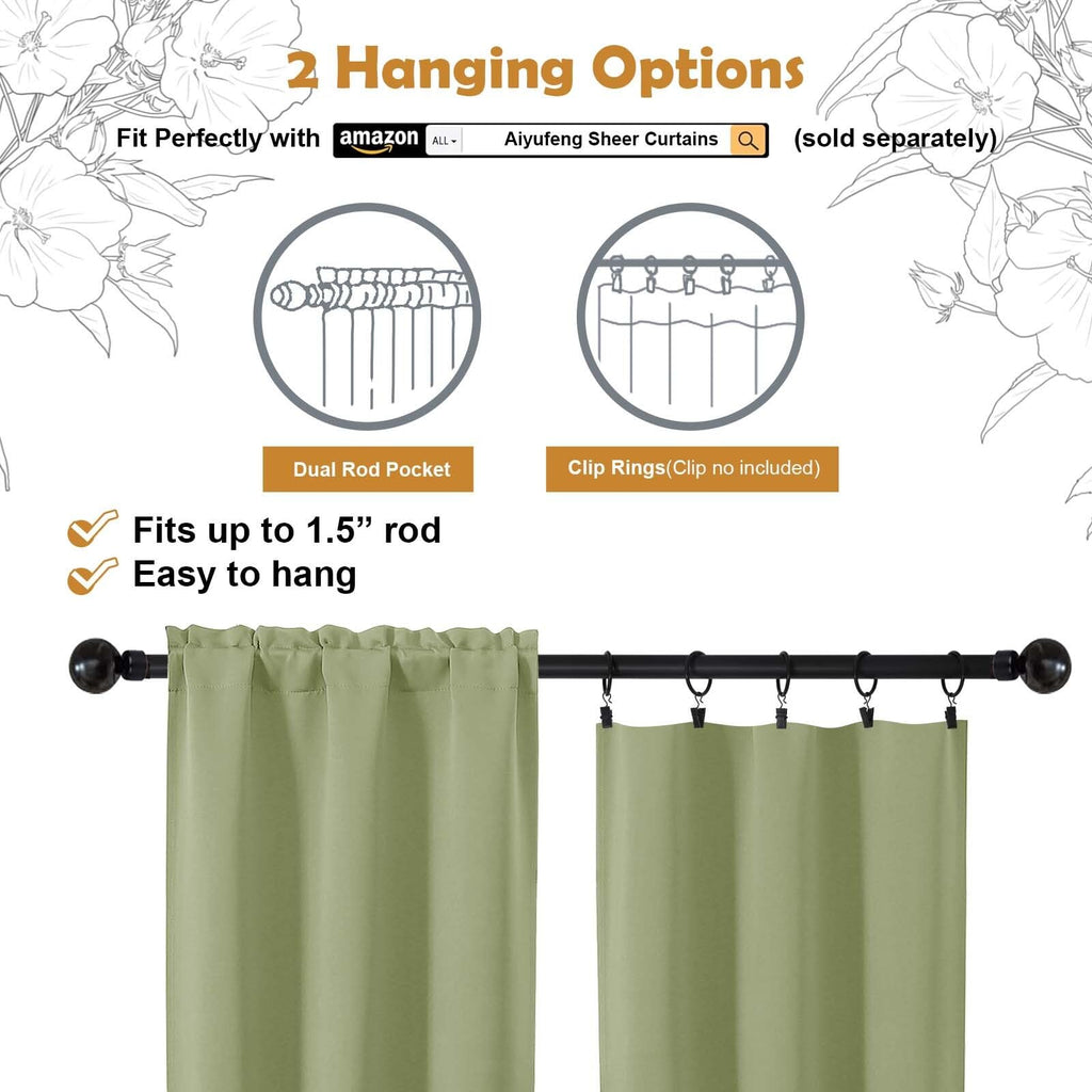 Sage Green 72 Inch Blackout Curtains 2 Panels Set R974561