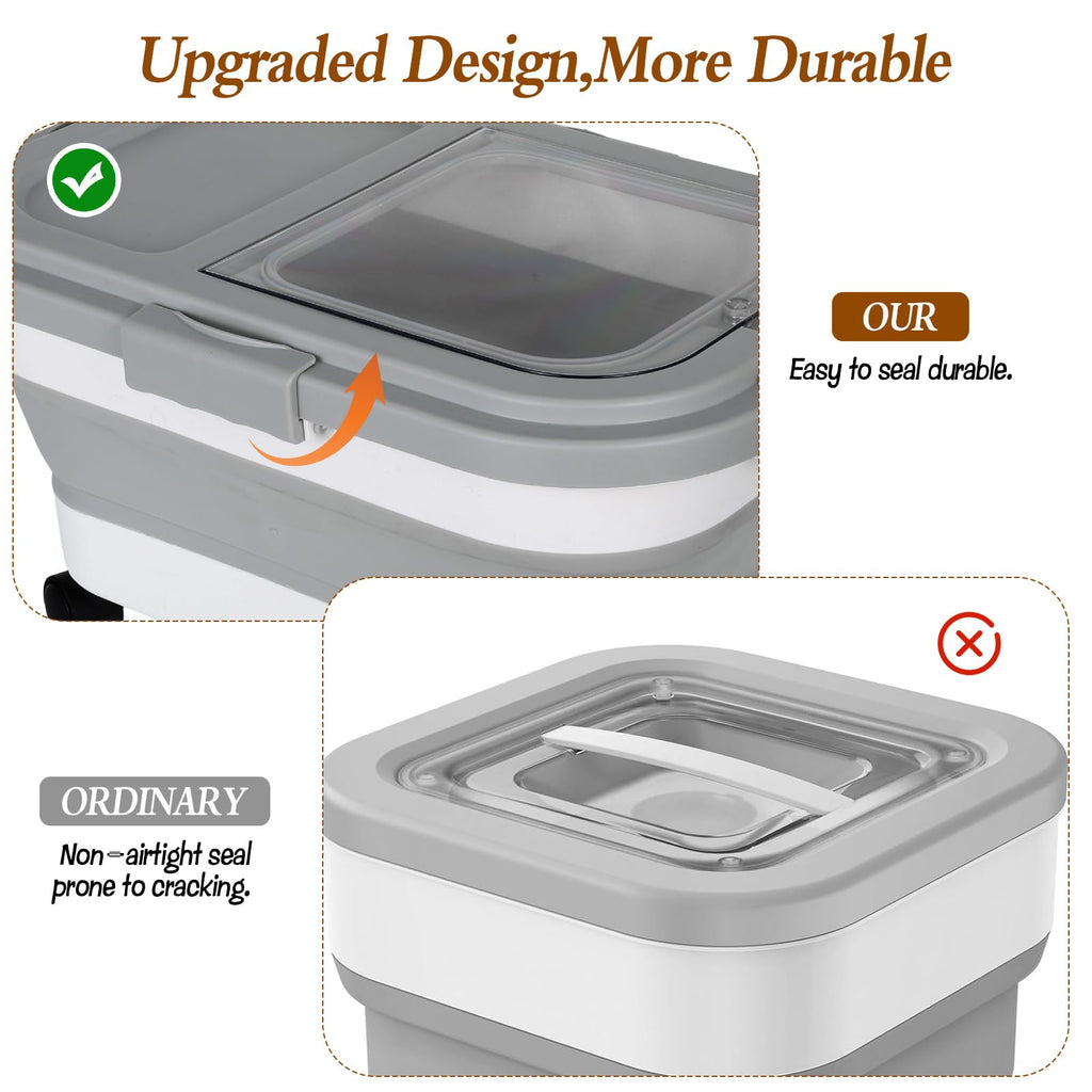 2 Pack 15Lbs Collapsible Airtight Pet Food Storage Container with Scoops S2515