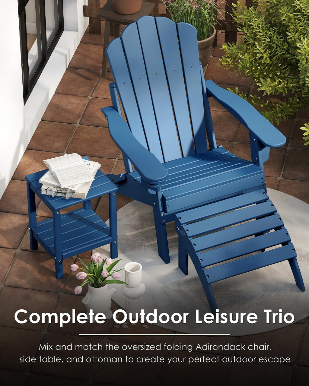 Oversized Folding Adirondack Chairs Set of 2 Blue Q42702