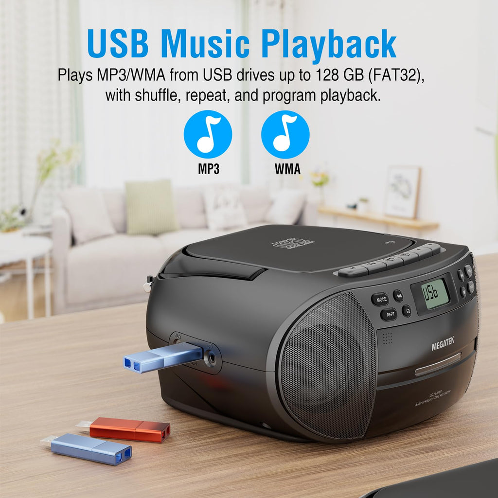 Portable CD Cassette Player Boombox with Bluetooth AM/FM Radio T477292