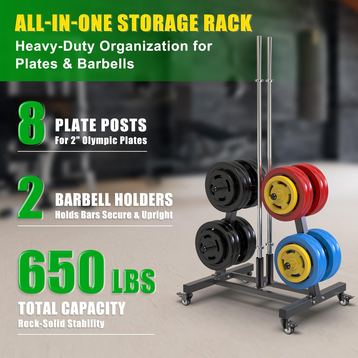 2" Olympic Weight Plate Tree Rack and Barbell Holders A234816