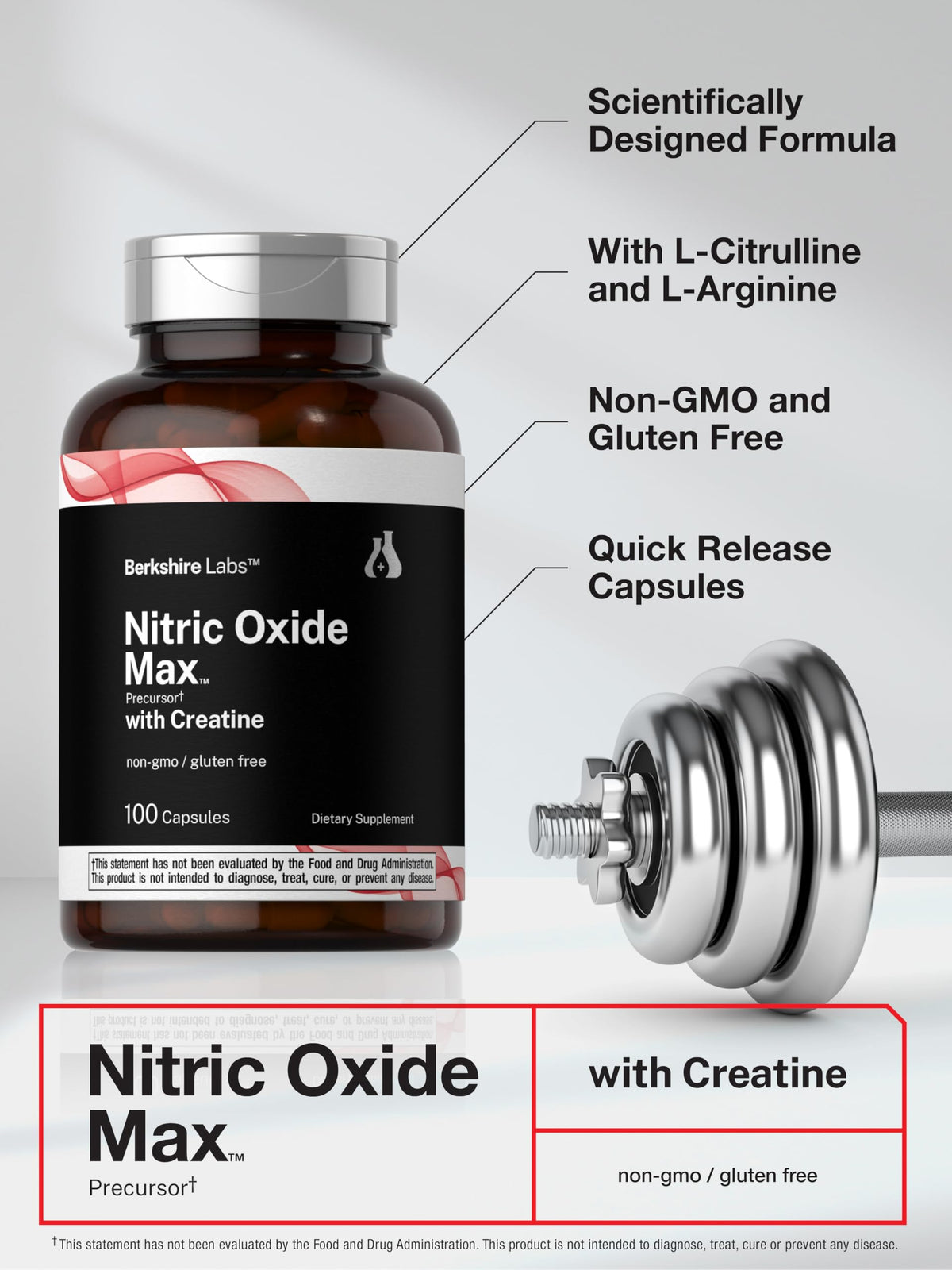 Nitric Oxide Supplement with Creatine Monohydrate 100 Capsules E746